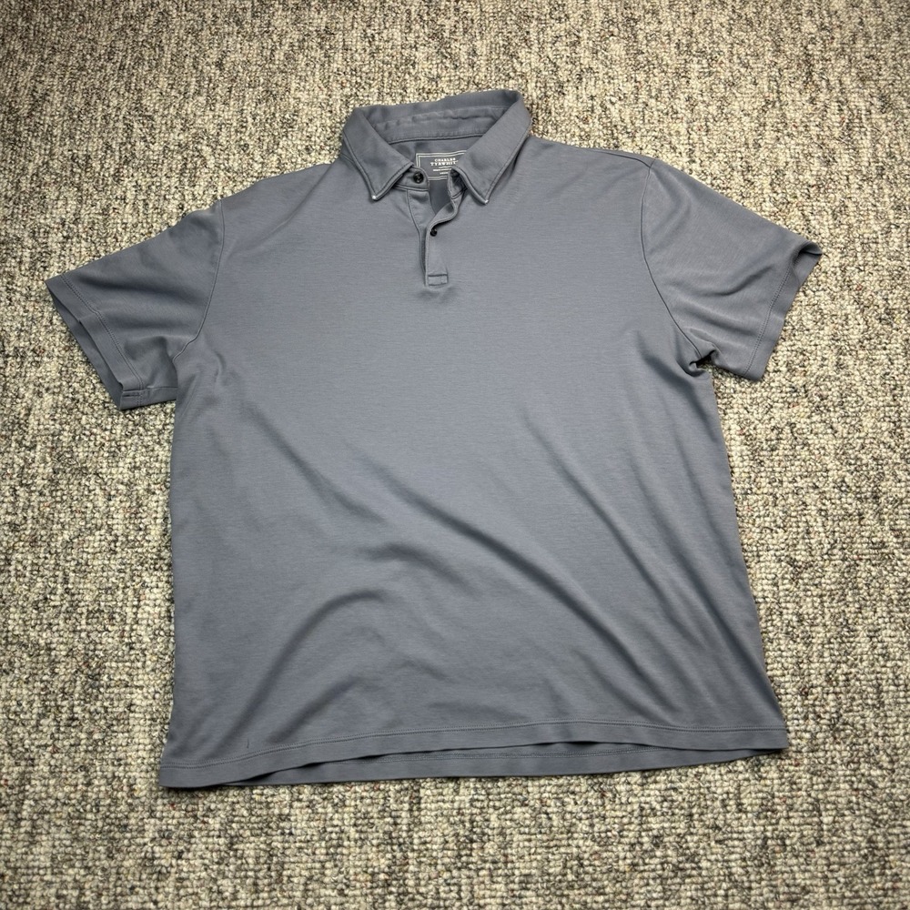 Charles Tyrwhitt Polo Shirt Mens Medium Cotton Micro Texture Short Sleeve Blue
